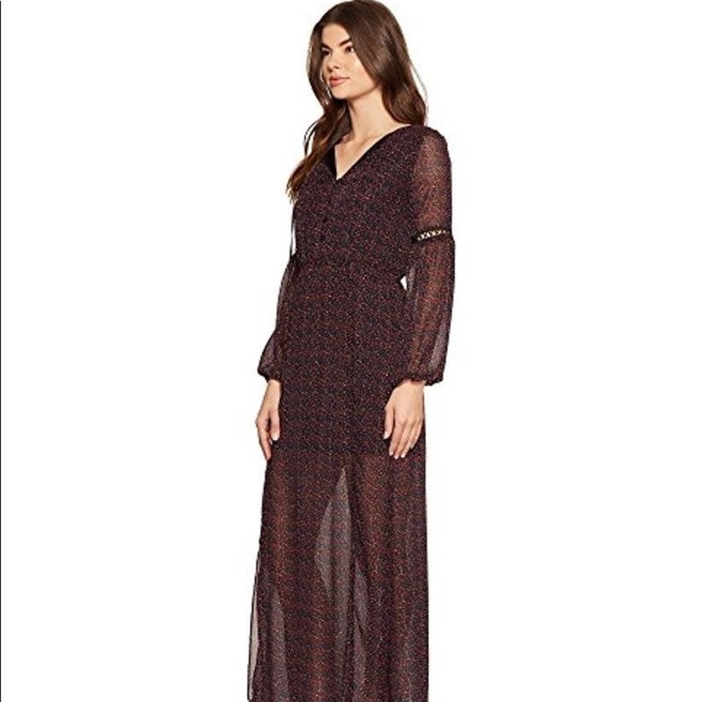 Peasant Sleeve Lyrex Print Casual Maxi Dress